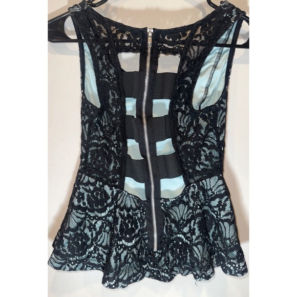 Charlotte Russe Teal & Black Club Shirt Peplum Shirt with Open Back - Picture 16 of 16